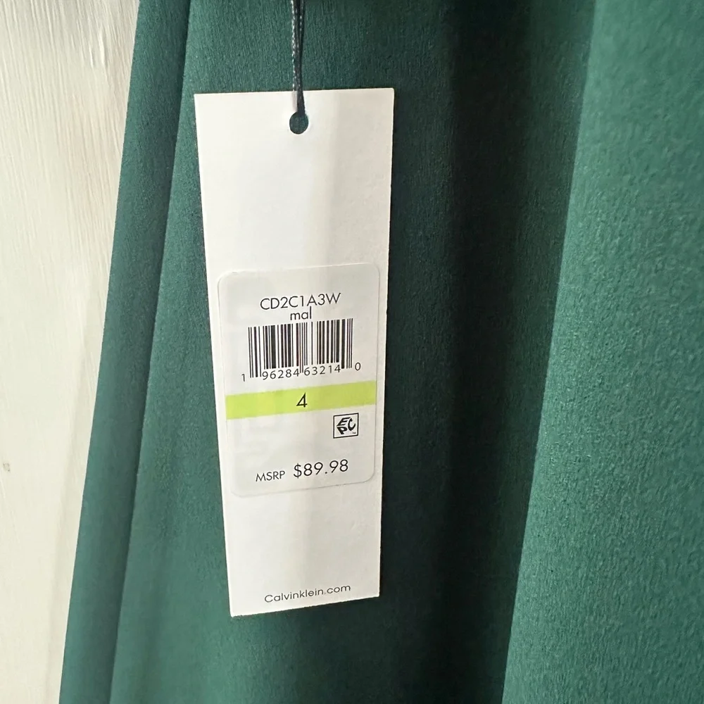 Calvin Klein Green Smocked A-line Dress with Long Bishop Sleeves - Picture 4 of 5